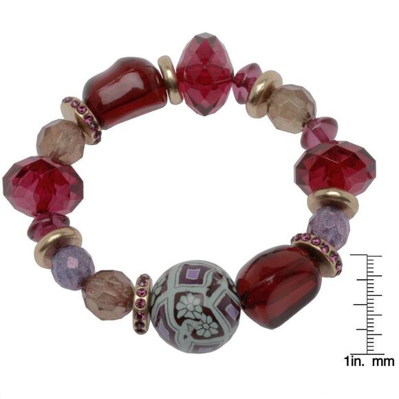 Pilgrim Skanderborg Goldtone Purple and Champagne Beaded Bracelet - Picture 2 of 2